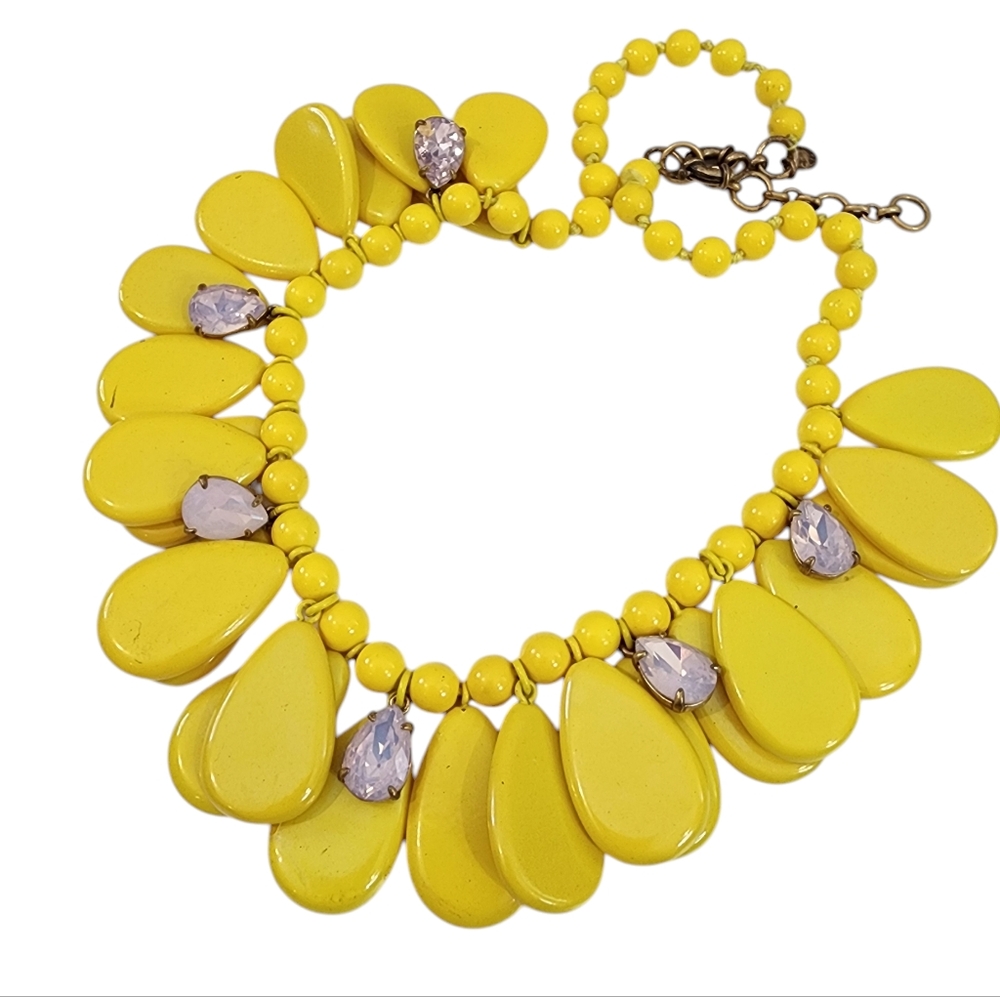 Vintage J. Crew statement necklace yellow teardrops pink rhinestones chunkyA0266 - Picture 11 of 13
